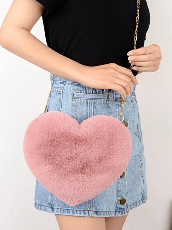 Handbags - Heart Plush Crossbody Bag